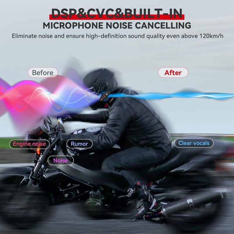 XGP Motorcycle Helmet Bluetooth Headset Intercom Communication Systems, 2 Riders Music Sharing/IP67 Waterproof/Noise Cancellation, Fit for ATV/Snowmobile, 2 Pack - Image 5